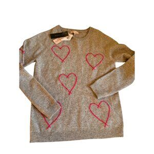 NWT Philosophy Sz S 100% Cashmere Gray Sweater With Pink Heart Design